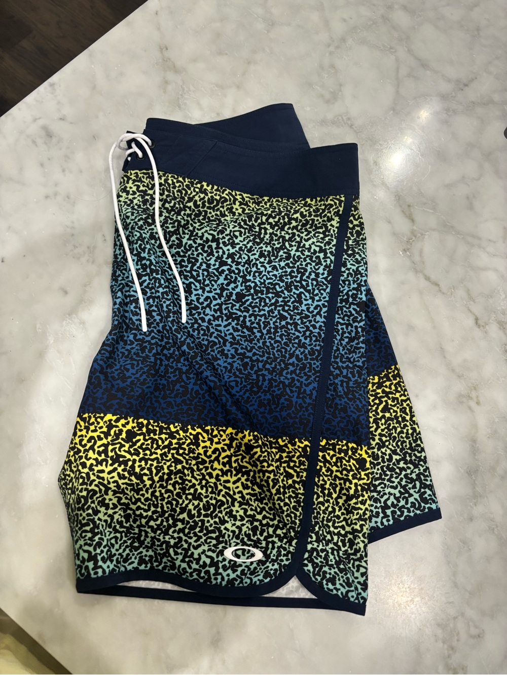 Oakley Navy and Light Gray Leopard-Print Swim Shorts